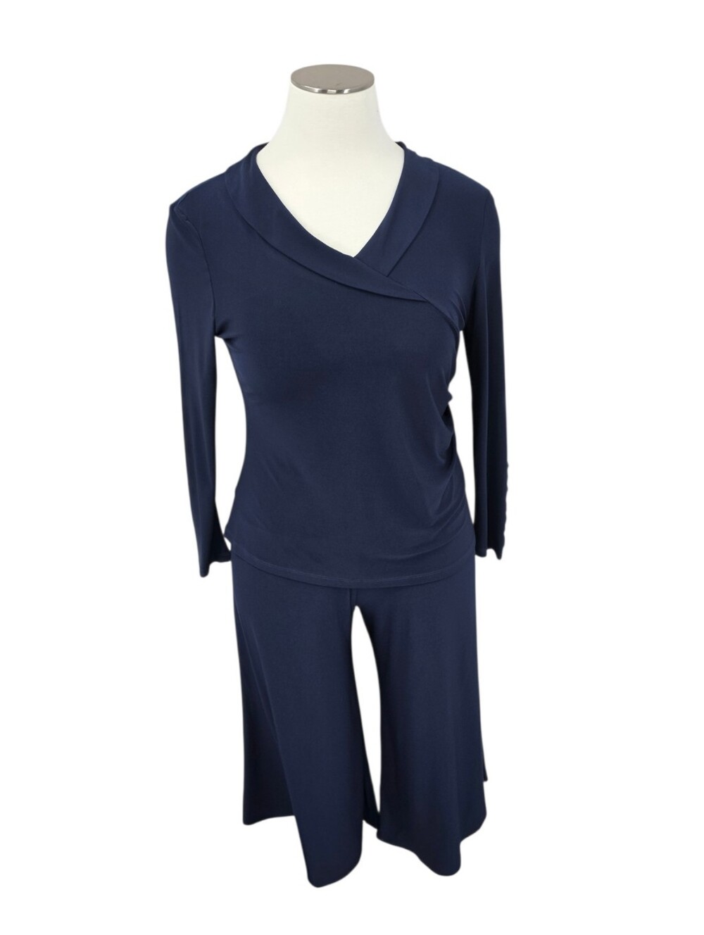 Clara Sun Woo Navy Cross-Front Long Sleeve Top and Matching Gaucho Pants Set